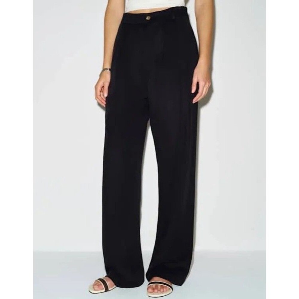 Reformation Mason Pant Black Wide Leg High Rise Tencel Lyocell Size 8